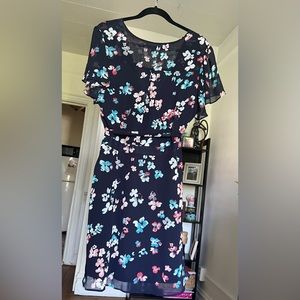 DR2 flowery,flowy faux wrap mini dress